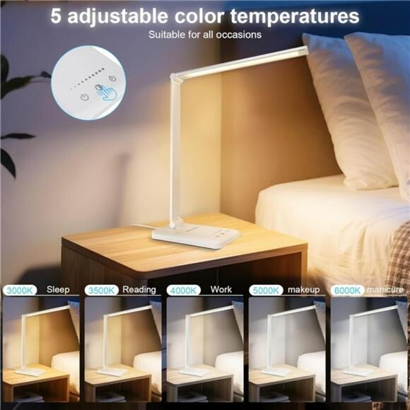 LED Desk Lamp Dimmable Table Light with USB Port 5 Modes Touch Control for Offic - Picture 4 of 7